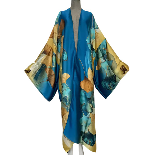 Turquoise & Gold Floral-Sexy Kimono Wear