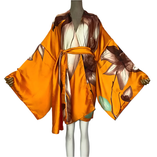 Orange Petals Sexy Kimono Kaftan Wear