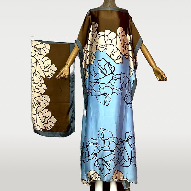 Sea Blue/Brown Muumuu with Scarf