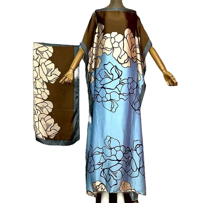 Blue & Brown Muumuu with Scarf