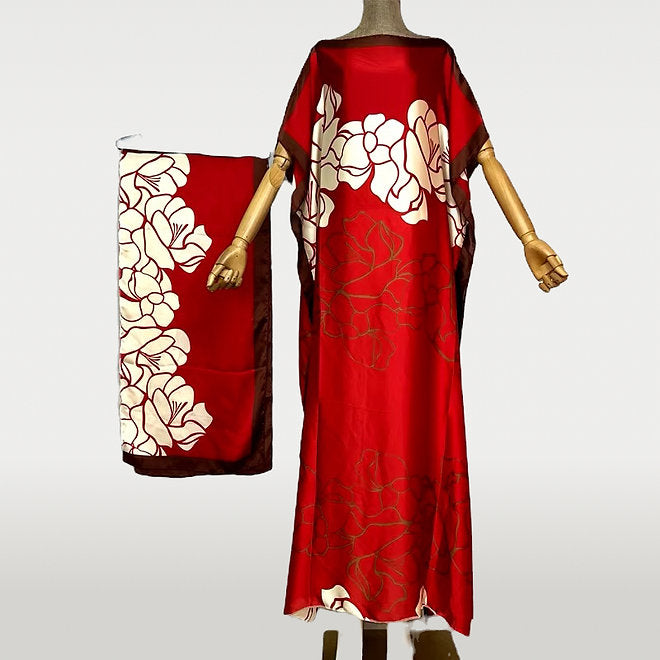 Red & Brown Muumuu with Scarf