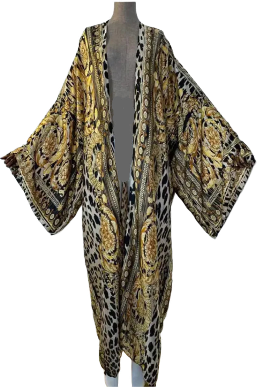 Black Multi Grey & Orange-Sexy Kimono Wear