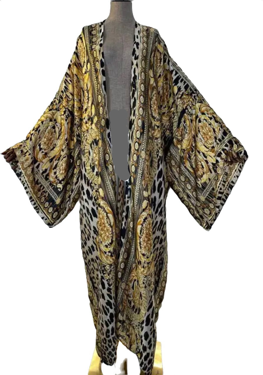 Black Multi Grey & Orange-Sexy Kimono Wear