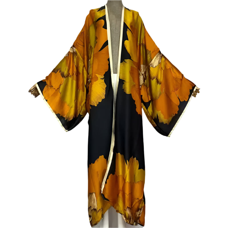 Orange Petals & Black Sexy Kimono Wear