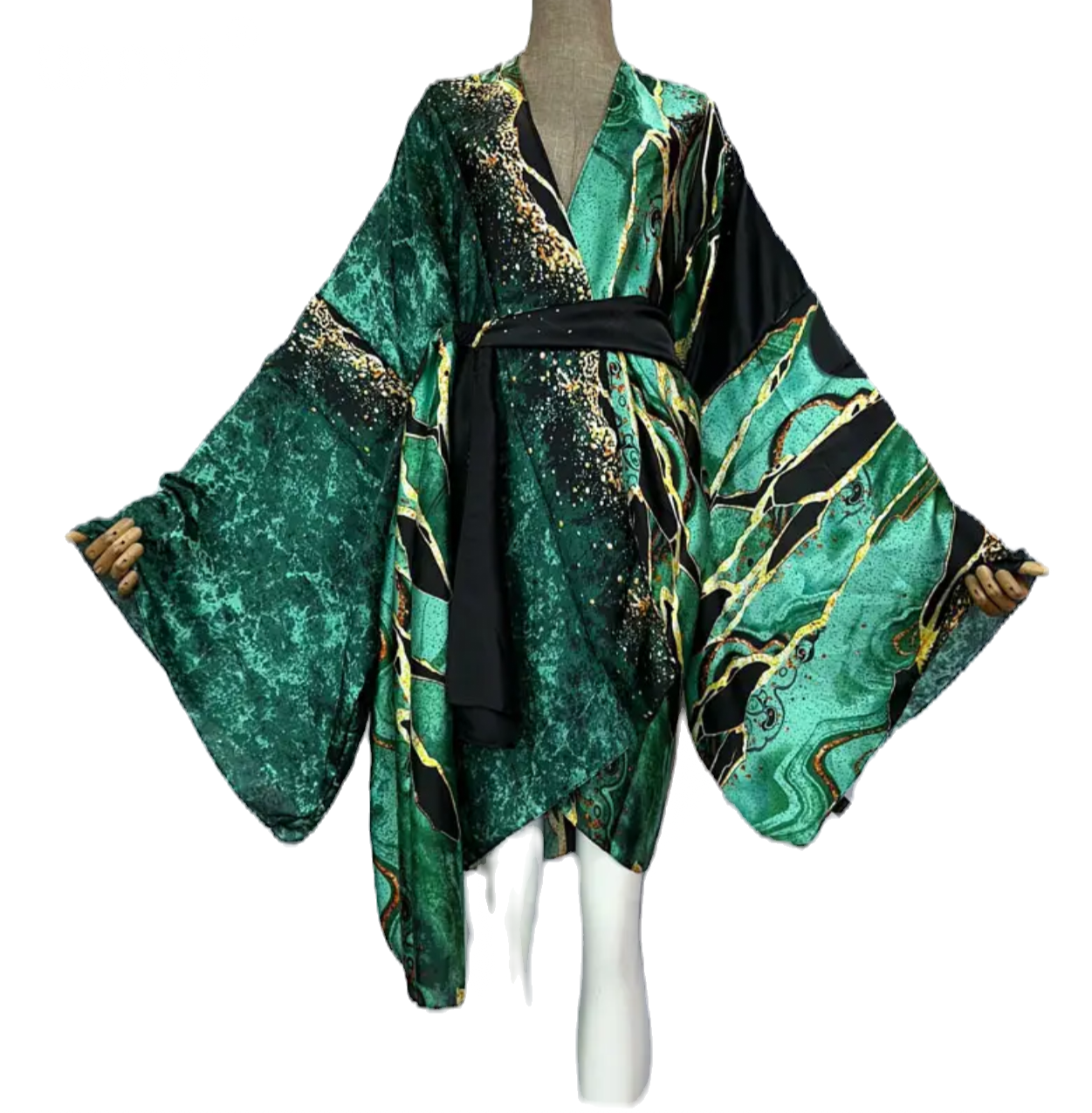 Green Splash Gold Marble Sexy Kimono /Scarf