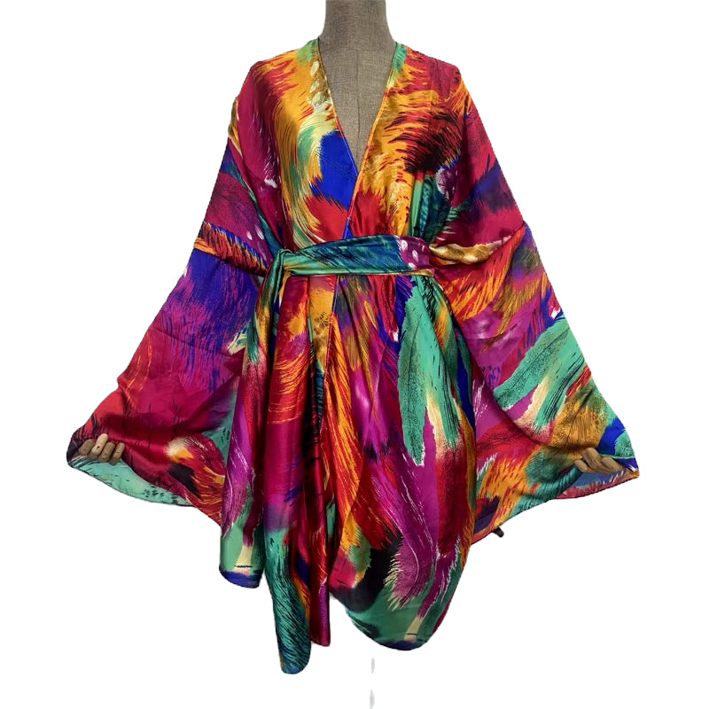 Rainbow Scarfed Sexy Kimono