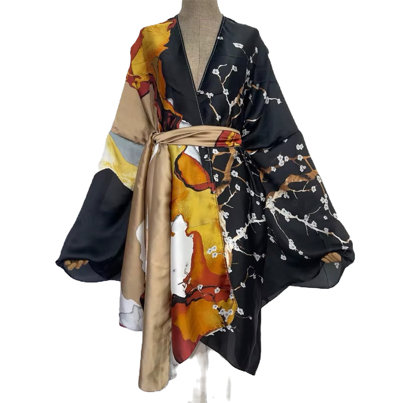 Black/Gold Sexy Kimono Kaftan Wear