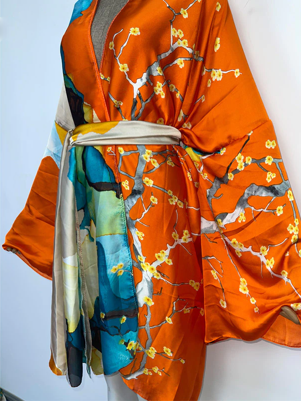 Orange Splash Sexy Kimono Kaftan Wear