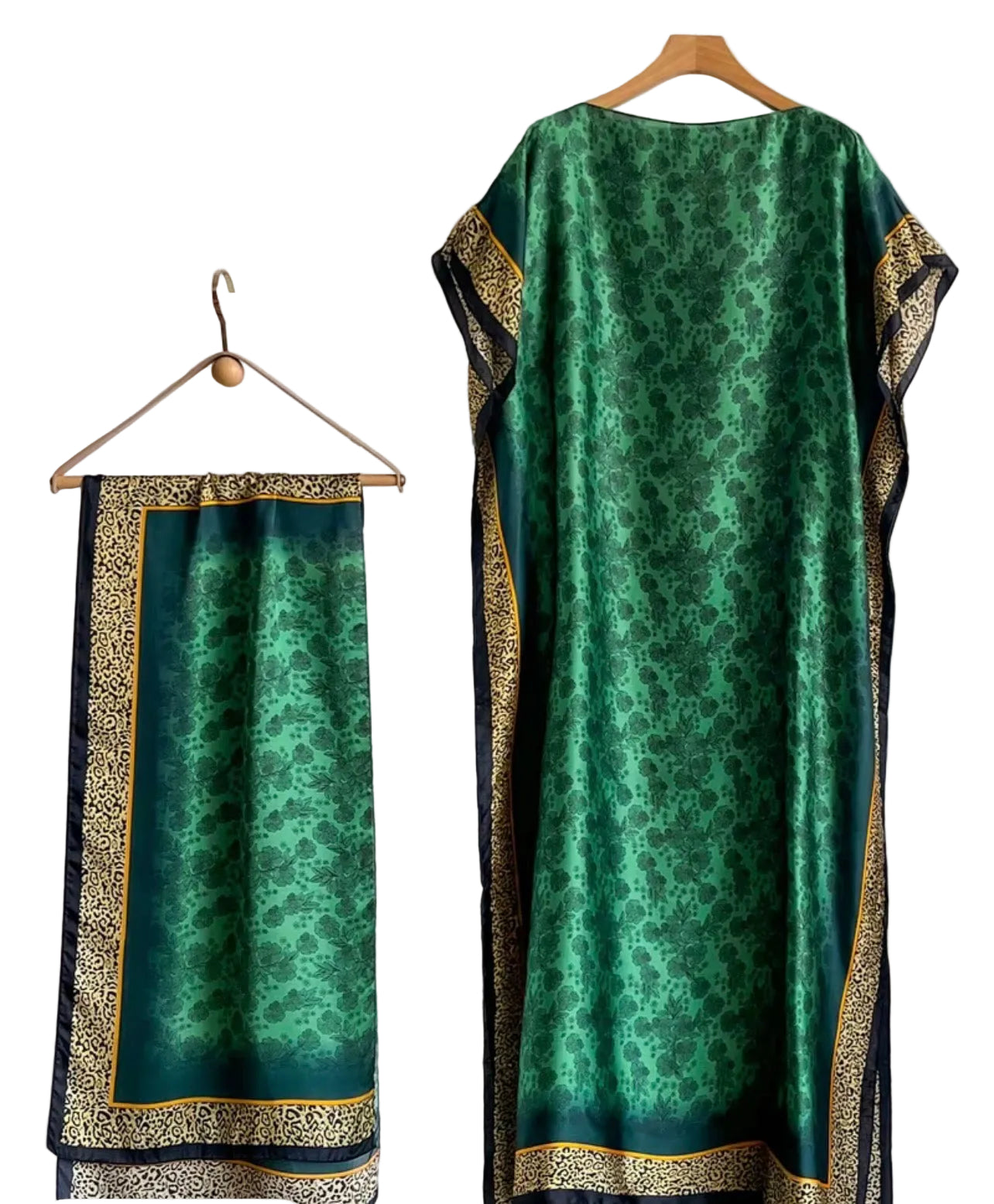 Green/Leopard Print Muumuu with Scarf