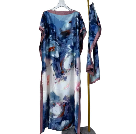 Blue Splash/Gold Muumuu with Scarf