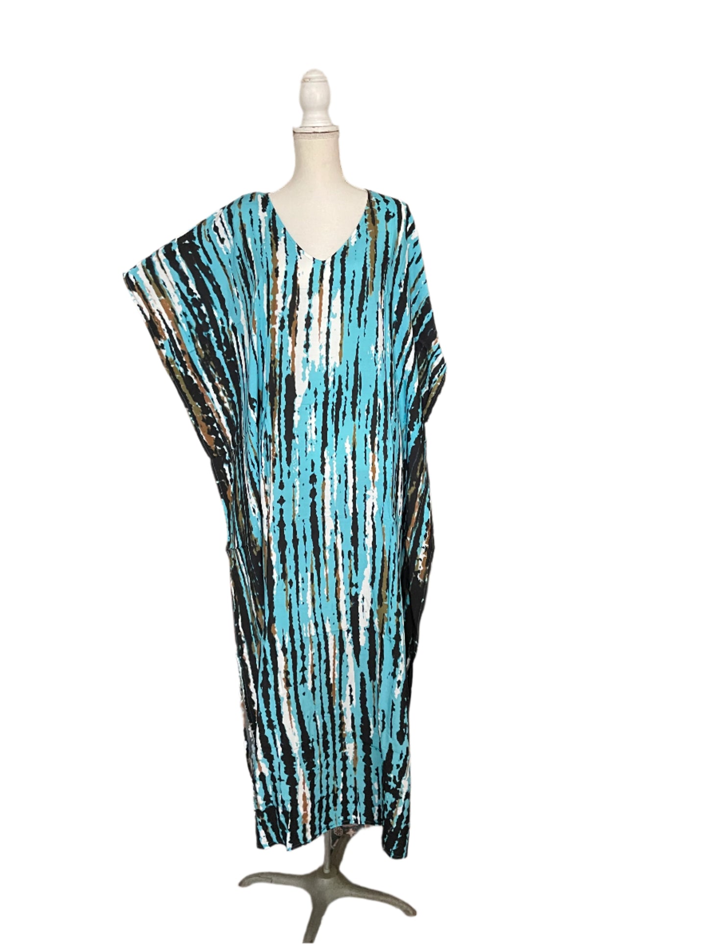 Aqua & Brown/White Waterfall Tie Dye Muumuu/Kaftan