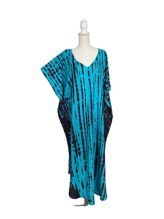 Turquoise & Black Waterfall Tie Dye Muumuu/Kaftan