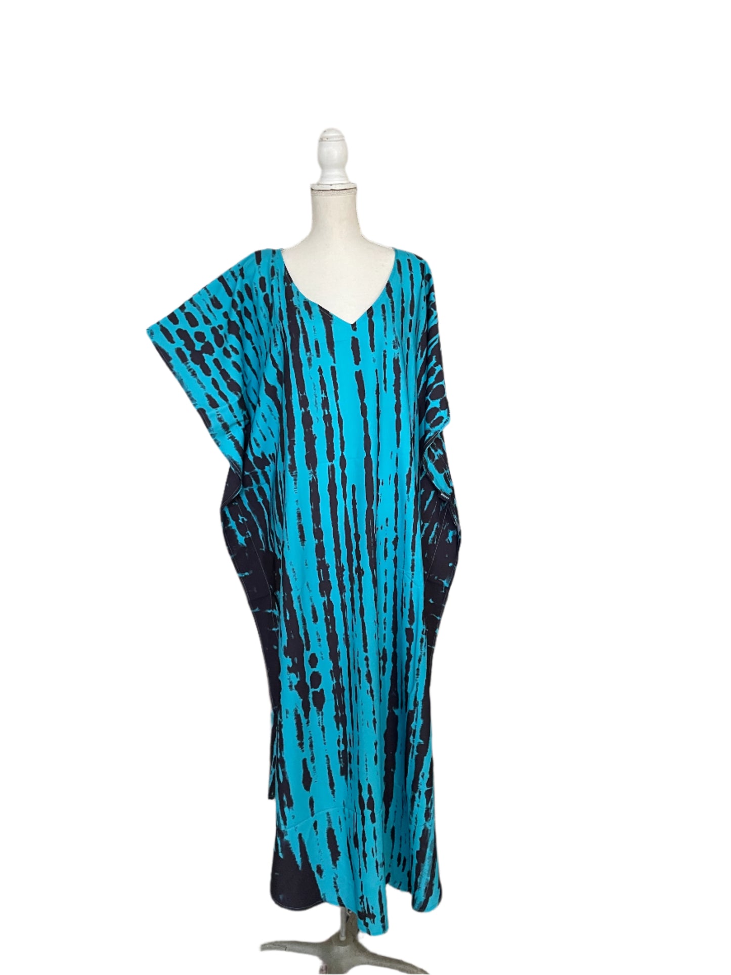 Turquoise & Black Waterfall Tie Dye Muumuu/Kaftan