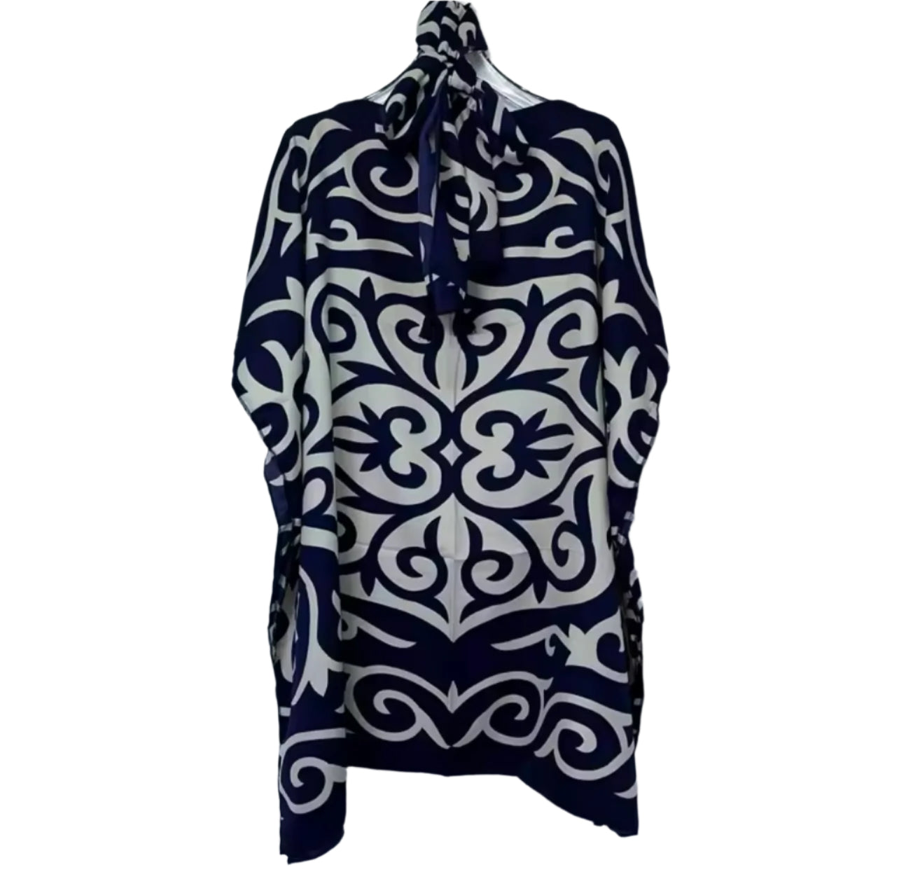 Posh Auntie - Navy & Cream Loose Kaftan/Muumuu with Scarf