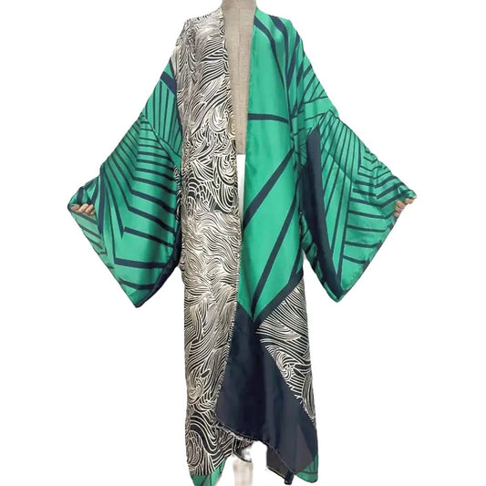 Green Streaks-Sexy Kimono Wear