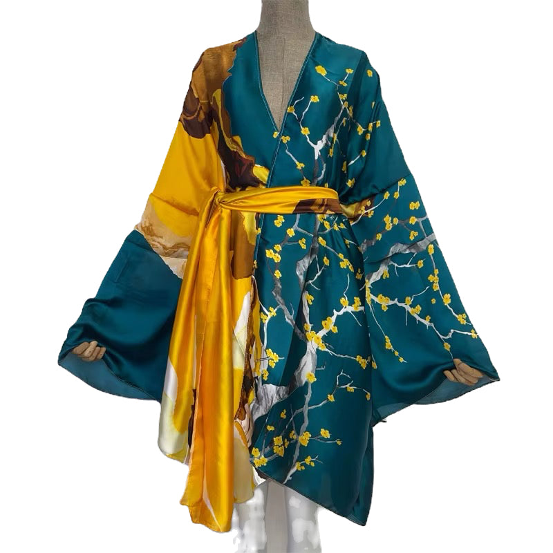 Pine Green/Yellow Sexy Kimono Kaftan Wear