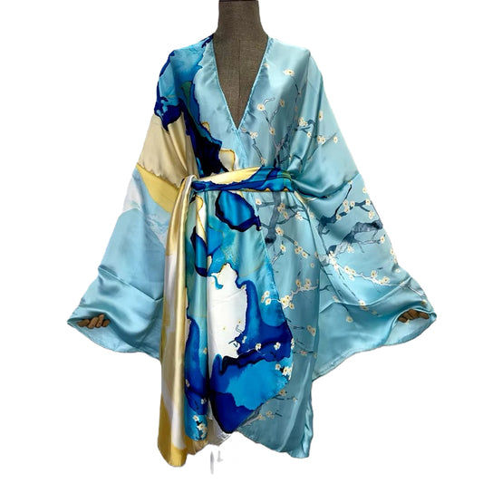 Sea Blue Sexy Kimono Kaftan Wear