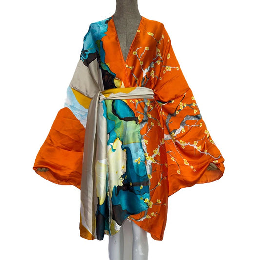 Orange Splash Sexy Kimono Kaftan Wear